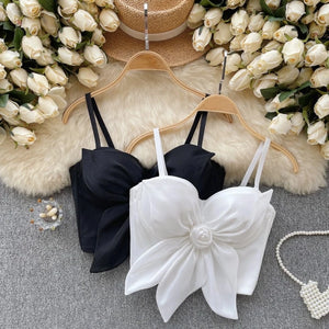 Flower Decoration Adjustable Straps Crop Top