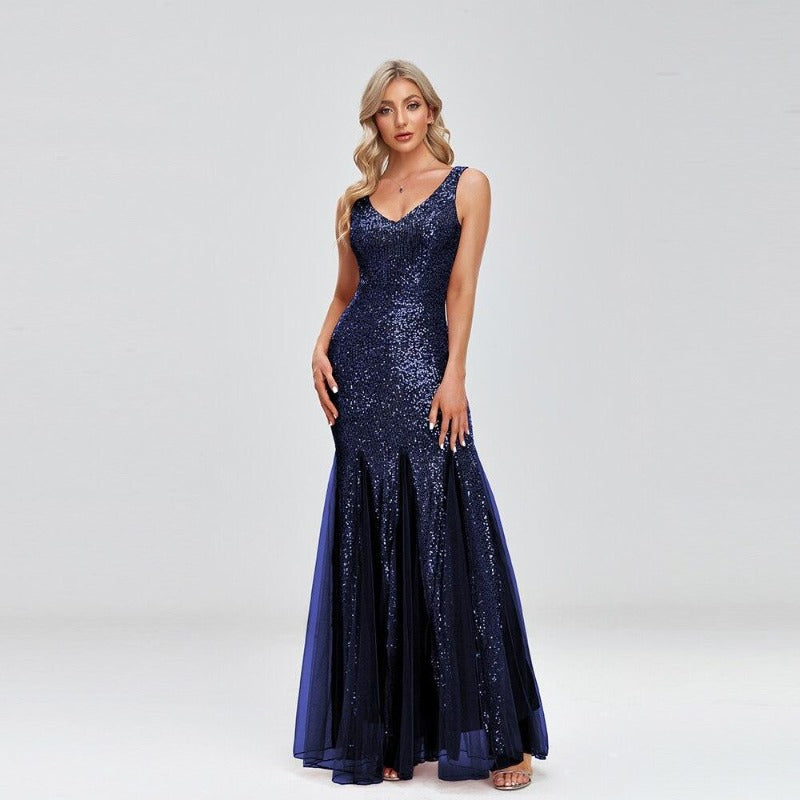 Elegant V-neck Sequin Evening Dress - http://chicboutique.com.au