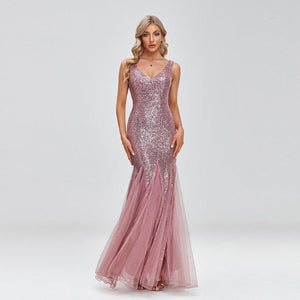 Elegant V-neck Sequin Evening Dress - http://chicboutique.com.au