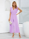 High Waist Sleeveless Ruffled V Neck Pleated Jumpsuit