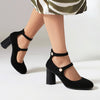 Mary Jane Round Heel Ankle Strap Pumps