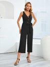 Slim Fit Sleeveless Button V Neck Jumpsuit