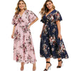 Plus Size Floral Print High Waisted Flutter Sleeve Dress