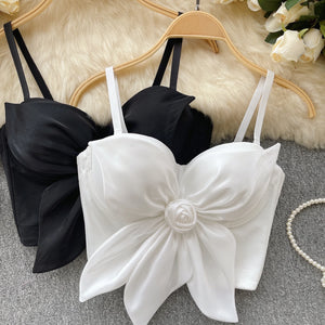 Flower Decoration Adjustable Straps Crop Top