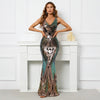 Elegant Long V Neck Sequinned  Evening Maxi Dress