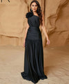 Luxury Black Floral One Shoulder A-Line Evening Dress