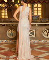 One Shoulder Draped Sequin Luxury Evening Dress
