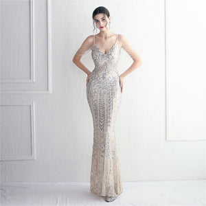 Sequin Sleeveless V-neck Maxi Evening Dress