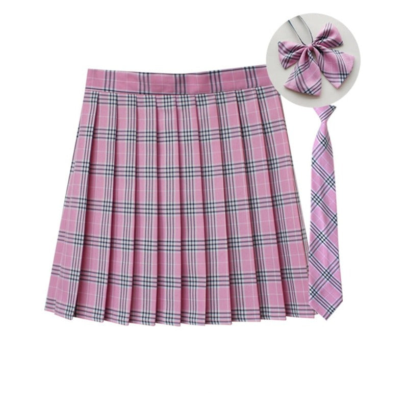 Plaid Mini High Waist A Line Skirt With Necktie and Bow