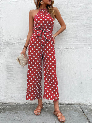 Halter Neck Wide Leg Polka Dot Jumpsuit