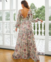 Elegant Long Sleeve V Neck A Line Floral Evening Dress