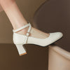 Round Toe Cross Ankle Strap Thick Heel Mary Janes