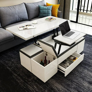 Multifunction Modern White Tempered Glass Coffee Table