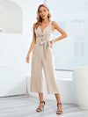 Slim Fit Sleeveless Button V Neck Jumpsuit