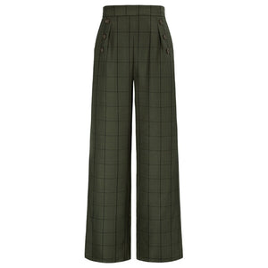 Vintage Elastic High Waist Plaided Pants With Pockets