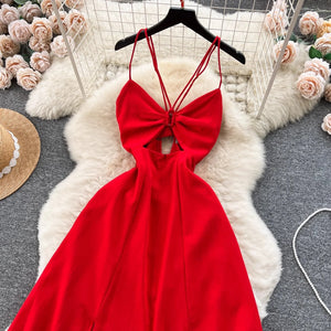 Red Maxi V Neck Cut Out Sleeveless Lace Up Dress