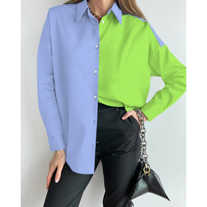 Fashion Long Sleeve Color Matching Shirt