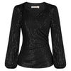 Sequinned Long Sleeve V-Neck Ruched Blouse