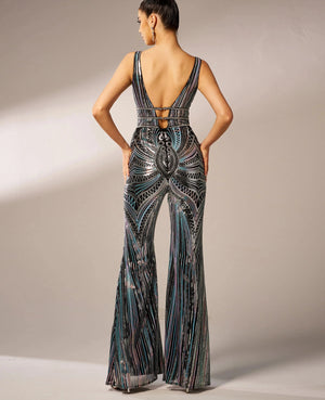 V Neck Sequin Chic High Quality Luxury Jumpsuit