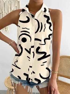 Sleeveless Single Breasted Print Shirt