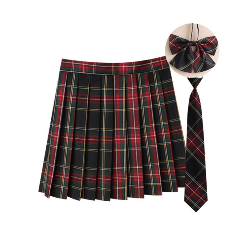 Plaid Mini High Waist A Line Skirt With Necktie and Bow