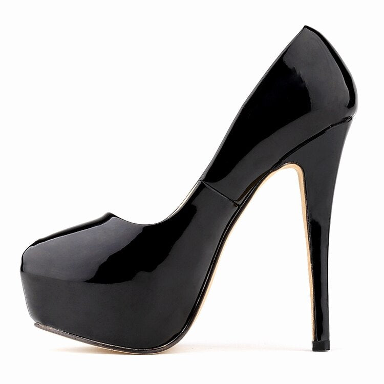 Round Toe Patent Leather Platform Pumps