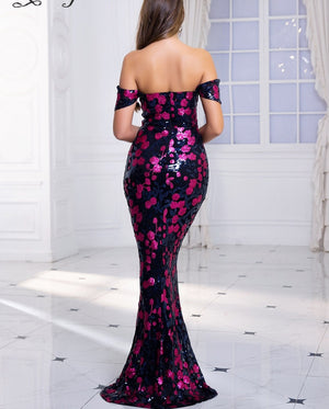 Sequin Off The Shoulder Cocktail Long Evening Dress