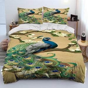 Peacock Print Duvet Cover Bedding Set
