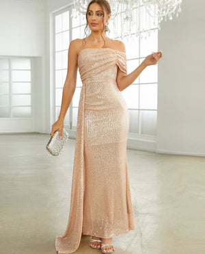 Elegant Off The Shoulder Draped Sequin Formal Dress