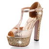 T-strap Sequin Thick High Heel Platform Sandals - http://chicboutique.com.au