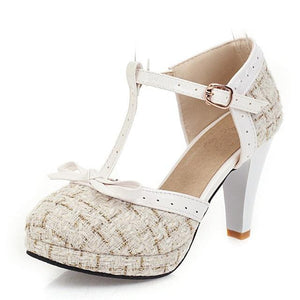 Spike Heel T-strap Round Toe Platform Shoes - http://chicboutique.com.au