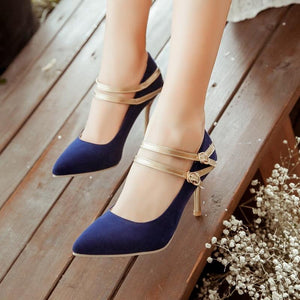 Pointed Toe Ankle Strap High Heel Pumps - http://chicboutique.com.au