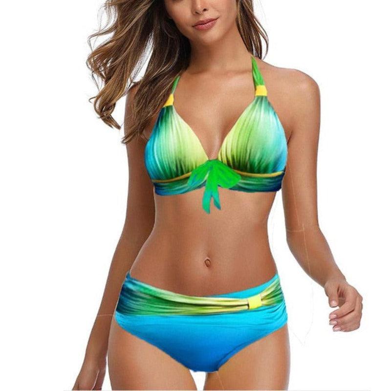 Small and Plus Size Neon Striped Bikini Set - http://chicboutique.com.au