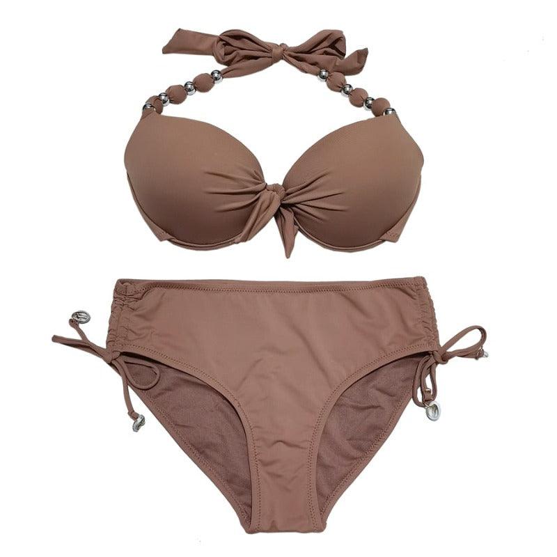 Push Up Beaded Straps Mid Waist Bikini Set - http://chicboutique.com.au