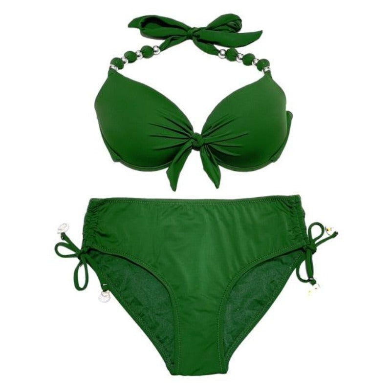 Push Up Beaded Straps Mid Waist Bikini Set - http://chicboutique.com.au