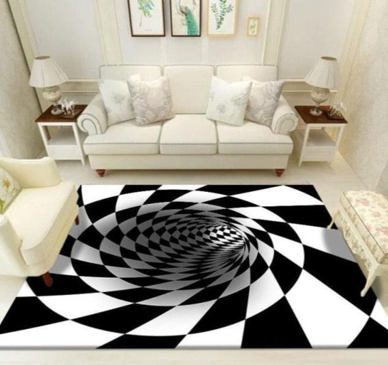 Illusion Geometric Black & White Grid Area Rug - http://chicboutique.com.au