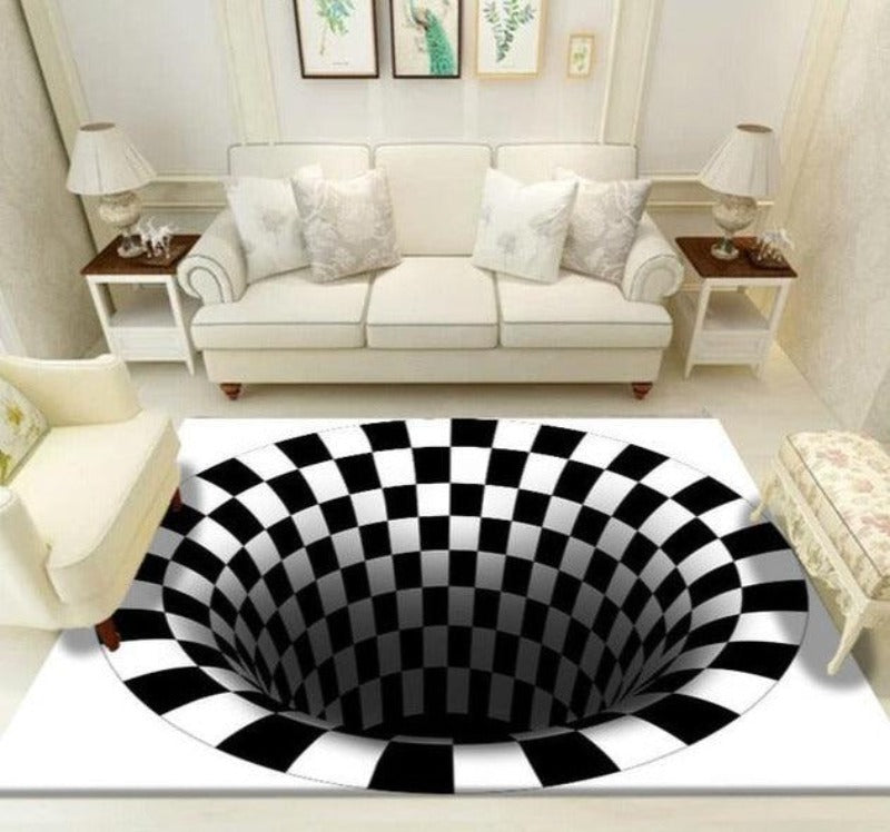 Illusion Geometric Black & White Grid Area Rug - http://chicboutique.com.au