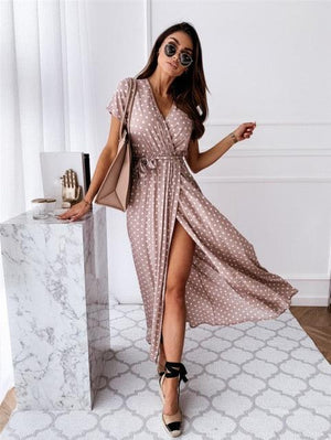 Short Sleeve Bohemian Polka Dot Maxi Dress - http://chicboutique.com.au