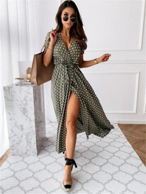 Short Sleeve Bohemian Polka Dot Maxi Dress - http://chicboutique.com.au