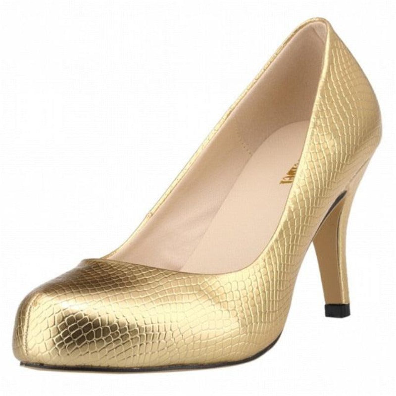 Crocodile Pattern Round Toe High Heels - http://chicboutique.com.au