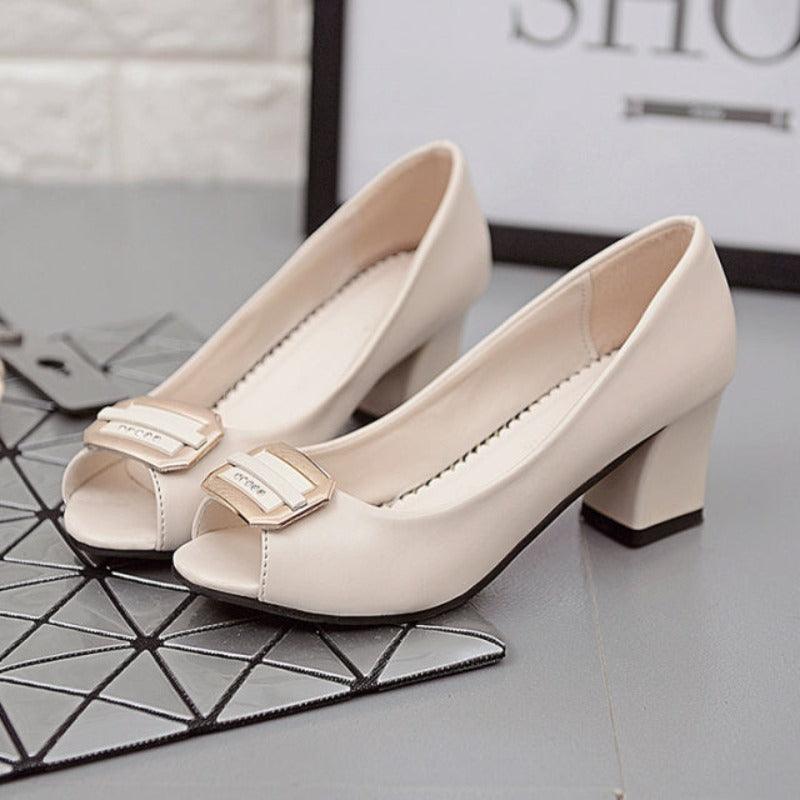 Square Heel Peep Toe Low Heel Pumps - http://chicboutique.com.au