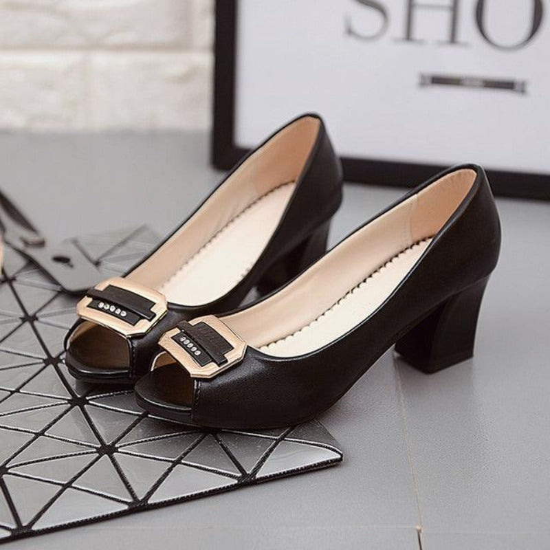 Square Heel Peep Toe Low Heel Pumps - http://chicboutique.com.au