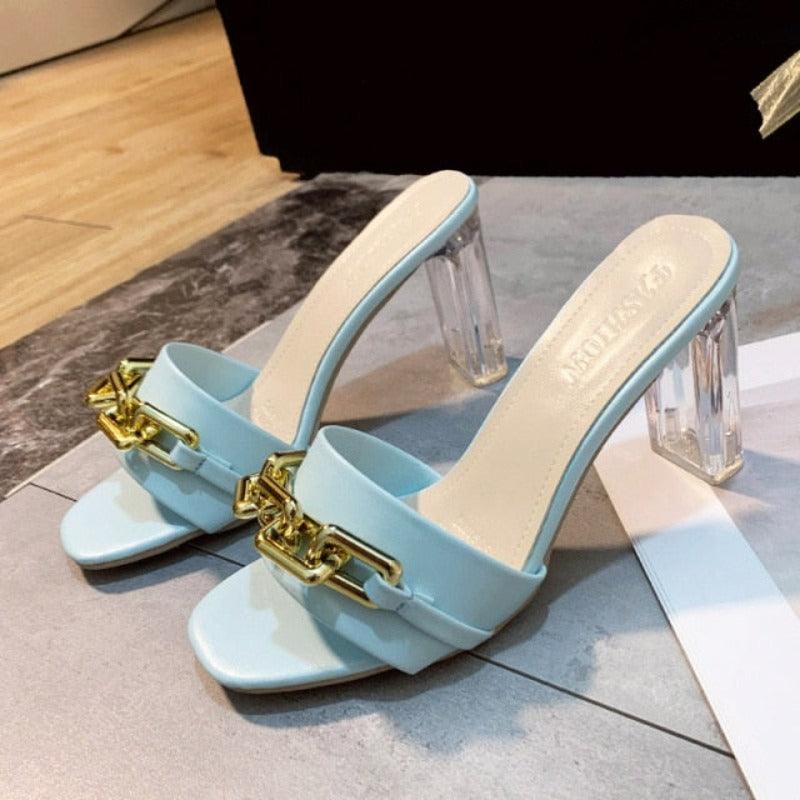 Chain Decoration Transparent Heel Sandals - http://chicboutique.com.au