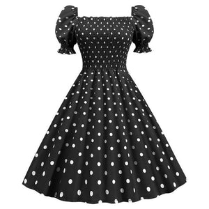 Polka Dot Elegant Puff Sleeve Elastic Waist Vintage Dress - http://chicboutique.com.au