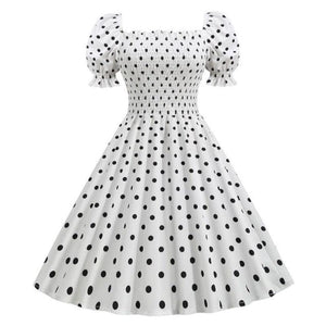 Polka Dot Elegant Puff Sleeve Elastic Waist Vintage Dress - http://chicboutique.com.au