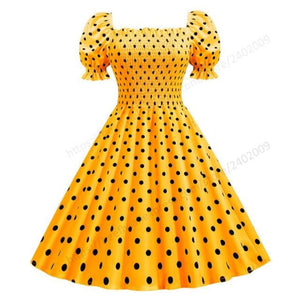 Polka Dot Elegant Puff Sleeve Elastic Waist Vintage Dress - http://chicboutique.com.au