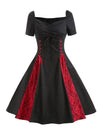 Lace-Up High Waist Vintage Rockabilly Black and Red Dress - http://chicboutique.com.au