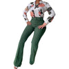 Two-piece Printed Long Sleeve Shirt & High Waist Straight Wide Leg Pants - http://chicboutique.com.au