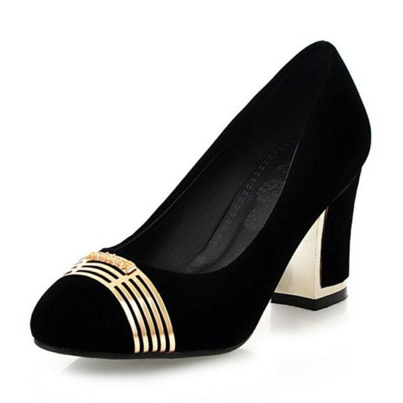 Slip On Metal Decoration Square Heel Pumps - http://chicboutique.com.au