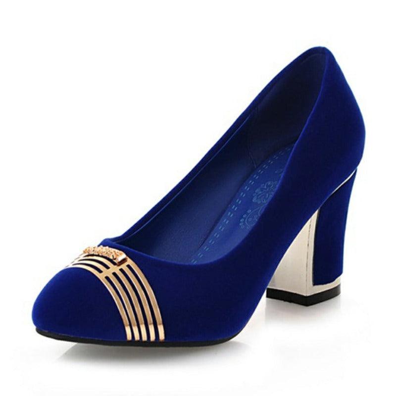 Slip On Metal Decoration Square Heel Pumps - http://chicboutique.com.au